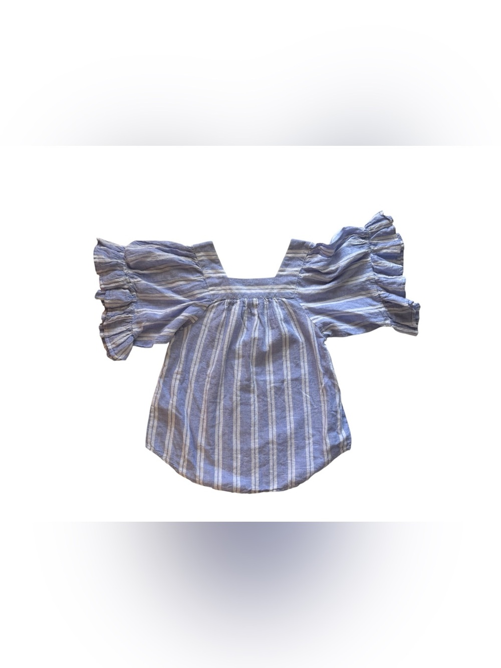 beachlunchlounge Blue and White Striped Off-Shoulder Linen ballon sleeve Blouse